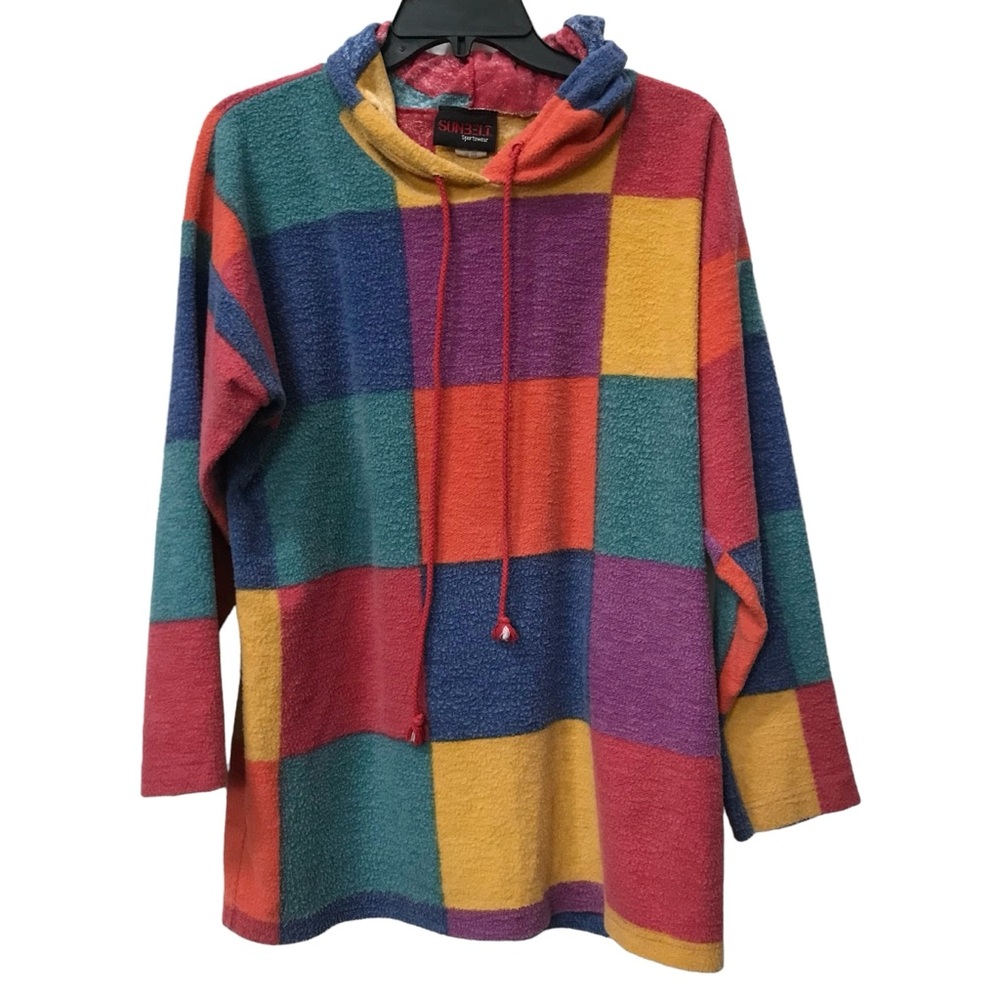 Vintage 90s Y2K Sunbelt Sportswear Rainbow Block Print Hoodie Top Sweatshirt XL